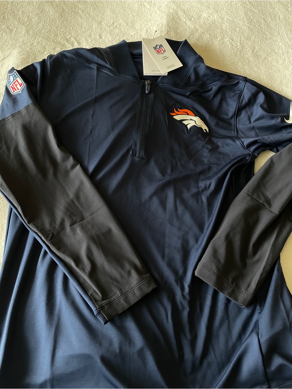 NWT NFL Denver Broncos Nike Sideline Dri-FIT Half-Zip Pullover - Navy Size S & L